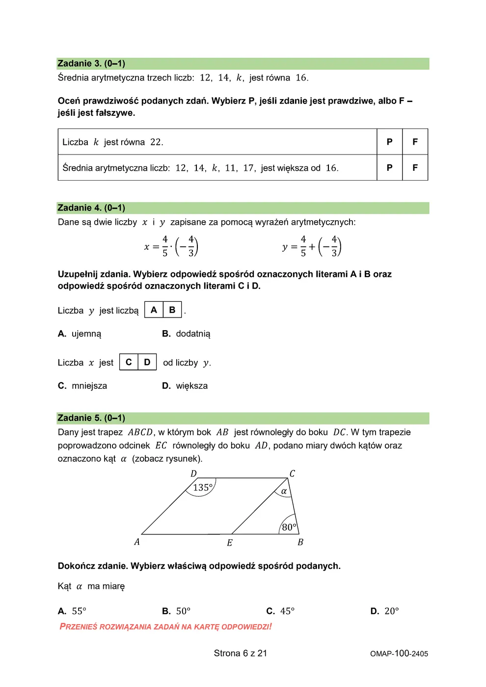 arkusz - matematyka - egzamin ósmoklasisty 2024 - 0006