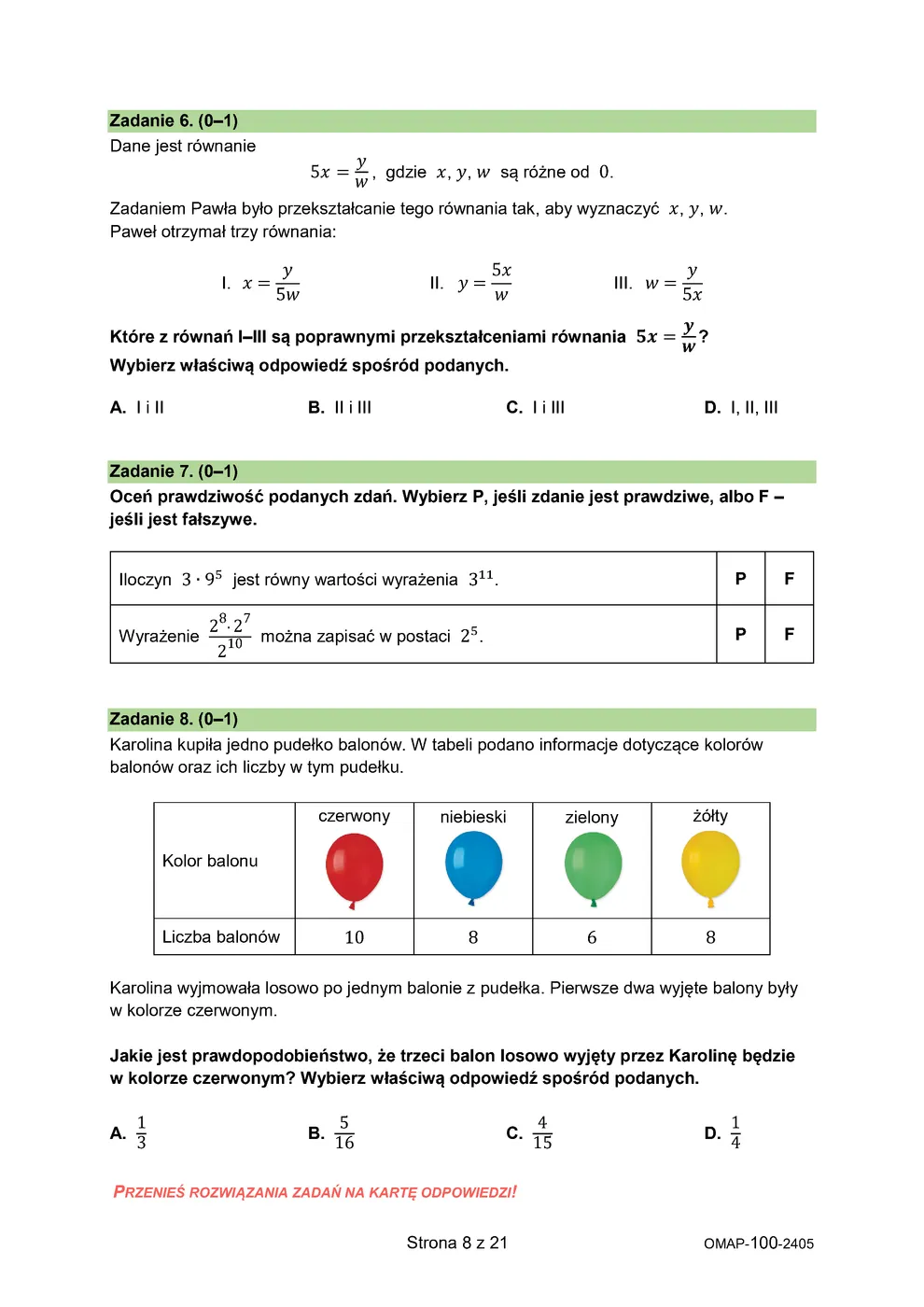 arkusz - matematyka - egzamin ósmoklasisty 2024 - 0008