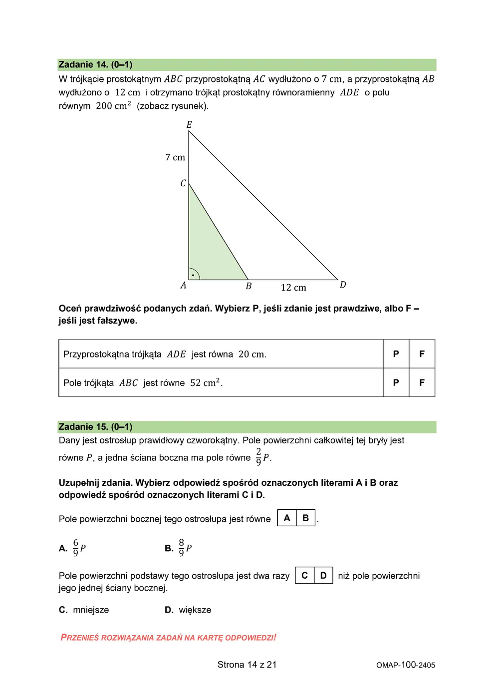 arkusz - matematyka - egzamin ósmoklasisty 2024 - 0014