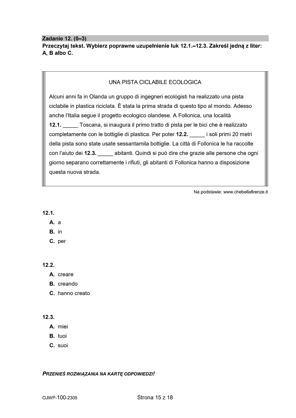 arkusz - język włoski - egzamin ósmoklasisty 2023 - 0015