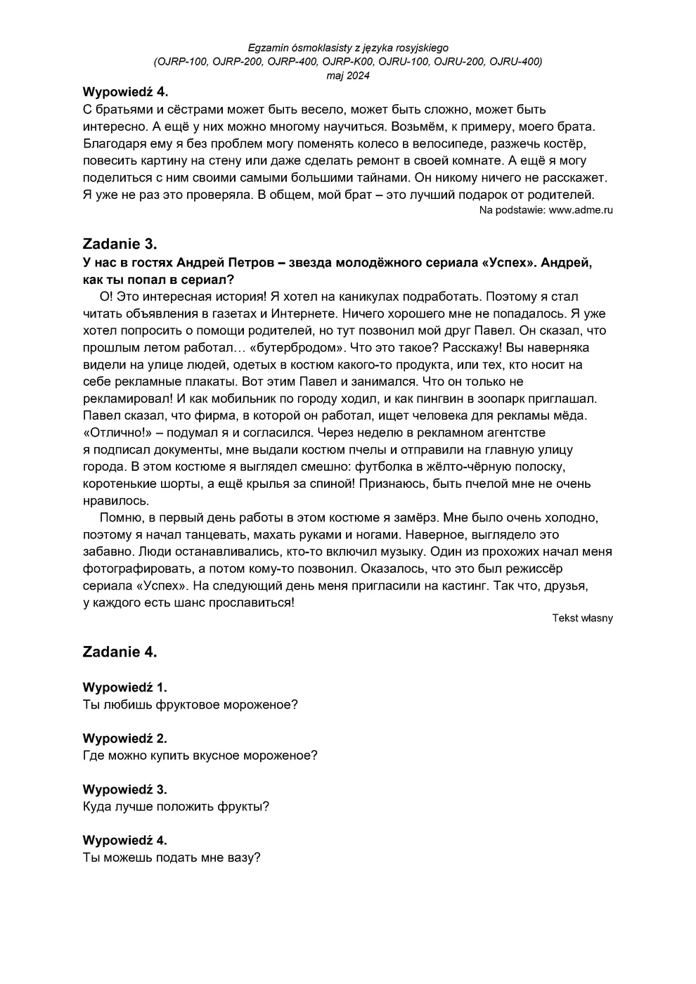 transkrypcja - rosyjski - egzamin ósmoklasisty 2024 - 0003