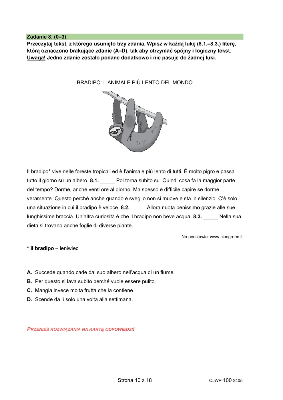 arkusz - włoski - egzamin ósmoklasisty 2024 - 0010